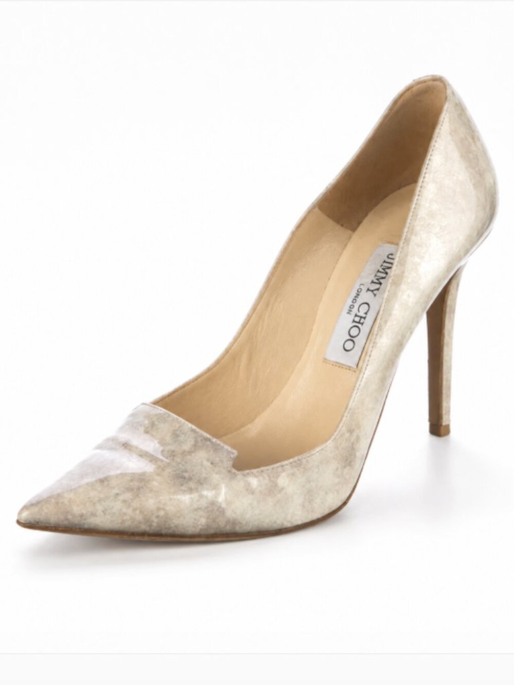 Jimmy Choo Patent Leather Pumps Womens Sz 8.5 Metallic Pointed Toe Glam Cocktail